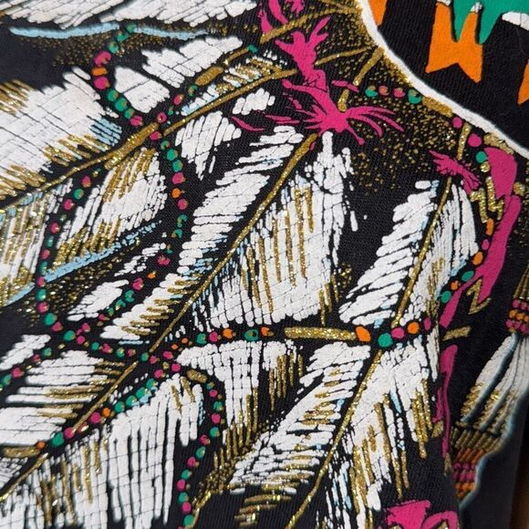 Vintage Black Native American Puffy Embellished Graphic Single Stitch T-Shirt Si - Picture 5 of 16